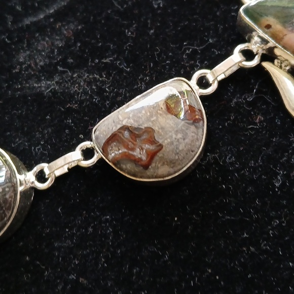 New Ocean Jasper & Turritella Agate 925 Silver Necklace. - Picture 4 of 15